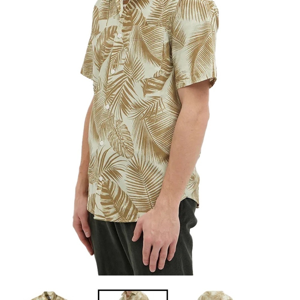 NNO7 No Nationality Button Up Gray ShortSleeve Men'Tropical Leaf Print Shirt XXL - Picture 2 of 9